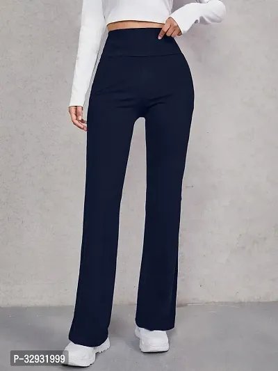 Elegant Blue Cotton Blend Solid Trousers For Women-thumb4