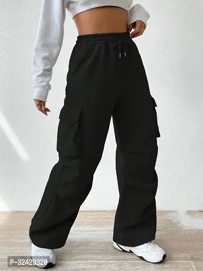 Elegant Black Polyester Blend Solid Cargo Trouser For Women-thumb3