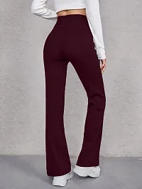 Elegant Maroon Cotton Blend Solid Trousers For Women-thumb1