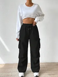 Elegant Black Polyester Blend Solid Cargo Trouser For Women-thumb3