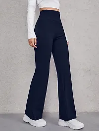 Elegant Blue Cotton Blend Solid Trousers For Women-thumb2