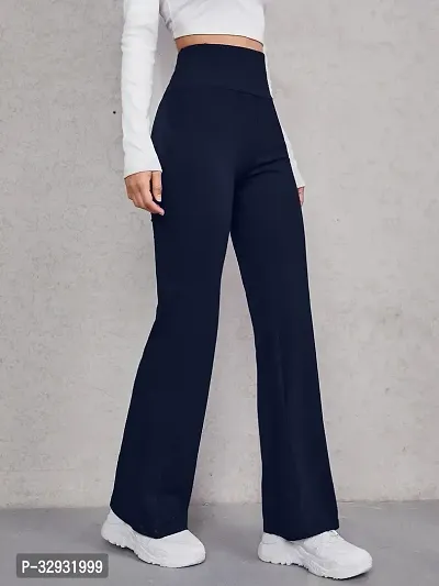 Elegant Blue Cotton Blend Solid Trousers For Women-thumb3