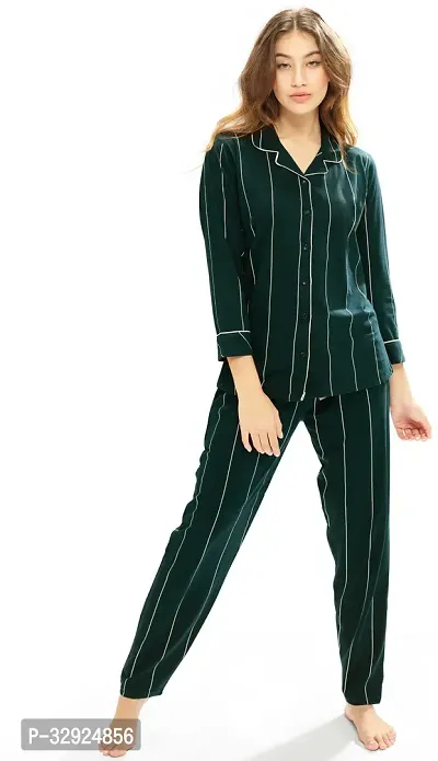 Comfortable Green Cotton Blend Top And Pyjama Set For Women-thumb0