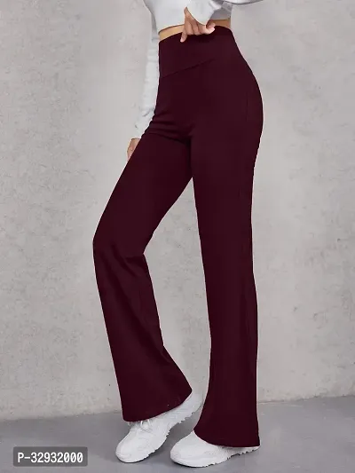 Elegant Maroon Cotton Blend Solid Trousers For Women-thumb0