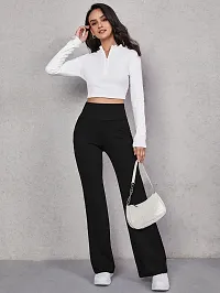 Elegant Black Cotton Blend Solid Trousers For Women-thumb2