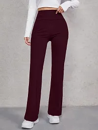 Elegant Maroon Cotton Blend Solid Trousers For Women-thumb3