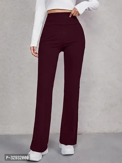 Elegant Maroon Cotton Blend Solid Trousers For Women-thumb4