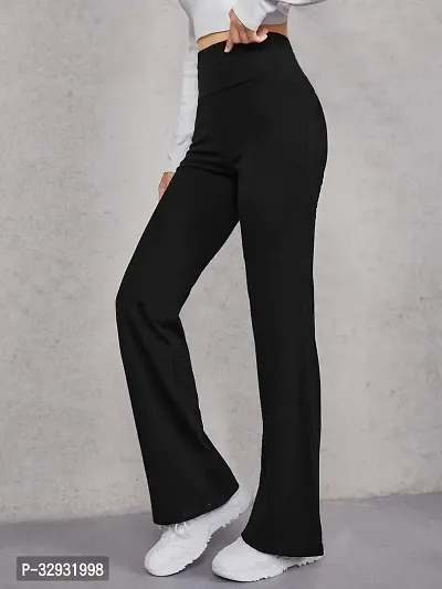 Elegant Black Cotton Blend Solid Trousers For Women