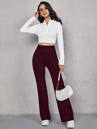 Elegant Maroon Cotton Blend Solid Trousers For Women-thumb4