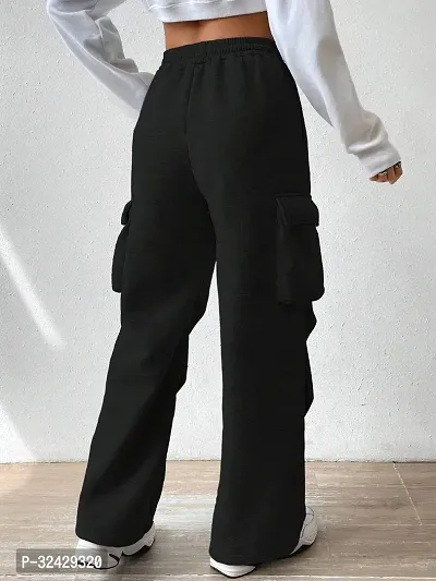 Elegant Black Polyester Blend Solid Cargo Trouser For Women-thumb2