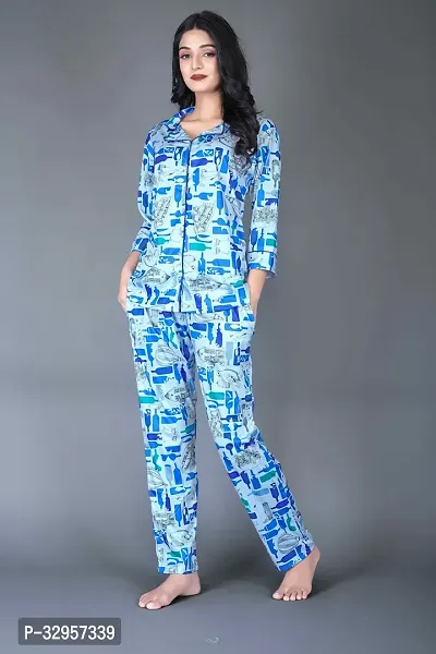 Styliish Blue Lycra Top  Pyjama Set Forwomen