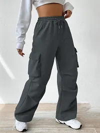 Elegant Grey Polyester Blend Solid Cargo Trouser For Women-thumb3