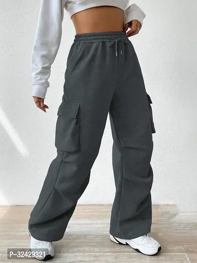 Elegant Grey Polyester Blend Solid Cargo Trouser For Women-thumb4