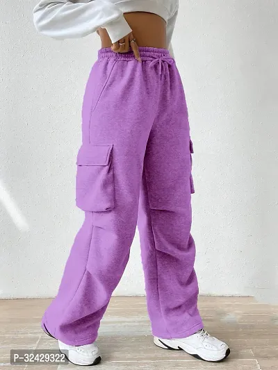 Elegant Magenta Polyester Blend Solid Cargo Trouser For Women-thumb0