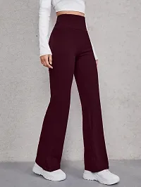 Elegant Maroon Cotton Blend Solid Trousers For Women-thumb2