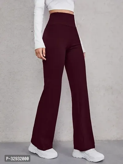 Elegant Maroon Cotton Blend Solid Trousers For Women-thumb3