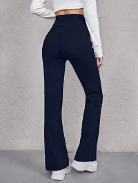 Elegant Blue Cotton Blend Solid Trousers For Women-thumb1