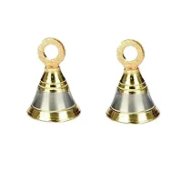 Sun Shield Decorative Brass Bell for Pooja Room, Silver Gold 50 mm, 2 Inch - Set of 10 Pieces-thumb1