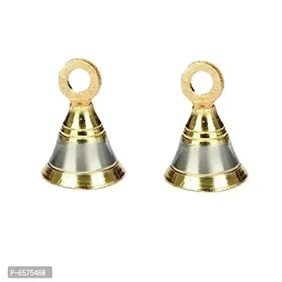 Sun Shield Decorative Brass Bell for Pooja Room, Silver Gold 50 mm, 2 Inch - Set of 10 Pieces-thumb2