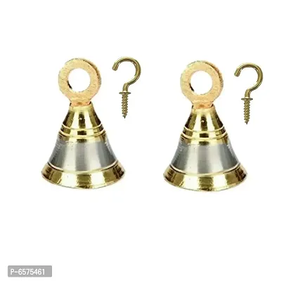 Sun Shield Decorative Brass Bell for Pooja Room Silver Gold 50mm, 2 Inch - Set of 2 Pieces