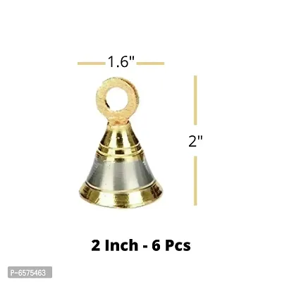 Sun Shield Decorative Brass Bell for Pooja Room, Silver Gold 50mm, 2 Inch - Set of 6 Pieces-thumb2