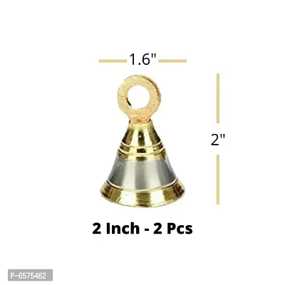 Sun Shield Decorative Brass Bell for Pooja Room, Silver Gold 50mm, 2 Inch - Set of 4 Pieces-thumb2