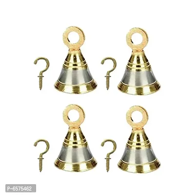 Sun Shield Decorative Brass Bell for Pooja Room, Silver Gold 50mm, 2 Inch - Set of 4 Pieces