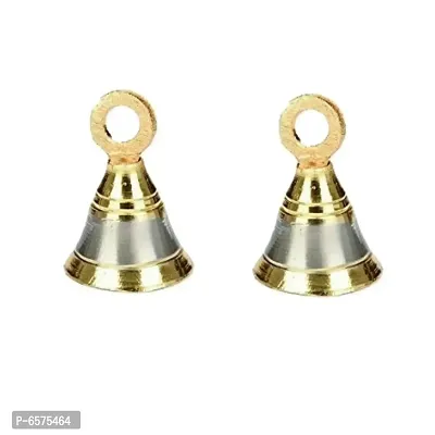 Sun Shield Decorative Brass Bell for Pooja Room, Silver Gold 50mm, 2 Inch - Set of 8 Pieces-thumb2