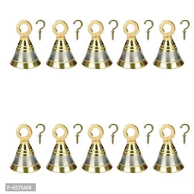 Sun Shield Decorative Brass Bell for Pooja Room, Silver Gold 50 mm, 2 Inch - Set of 10 Pieces-thumb0