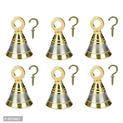 Sun Shield Decorative Brass Bell for Pooja Room, Silver Gold 50mm, 2 Inch - Set of 6 Pieces