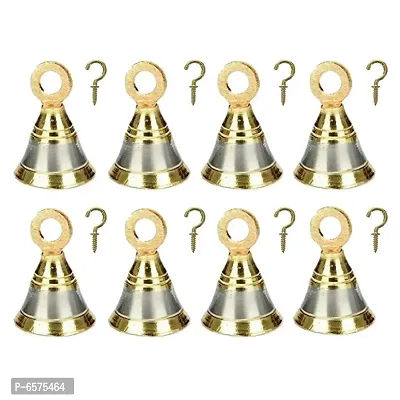 Sun Shield Decorative Brass Bell for Pooja Room, Silver Gold 50mm, 2 Inch - Set of 8 Pieces