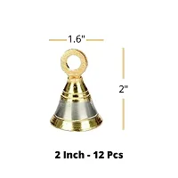 Sun Shield Decorative Brass Bell for Pooja Room, Silver Gold 50mm, 2 Inch - Set of 12 Pieces-thumb1