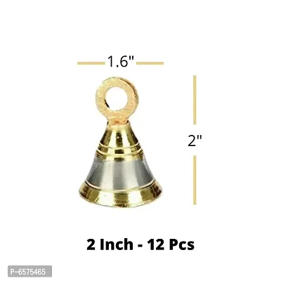 Sun Shield Decorative Brass Bell for Pooja Room, Silver Gold 50mm, 2 Inch - Set of 12 Pieces-thumb2