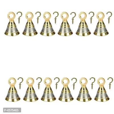 Sun Shield Decorative Brass Bell for Pooja Room, Silver Gold 50mm, 2 Inch - Set of 12 Pieces-thumb0