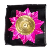 DecorDepo Brass Classic Diya For Pooja Oil Lamp Lotus Shape - Diya for Diwali Decoration  Diwali Gift, Pink , Set of 1-thumb2