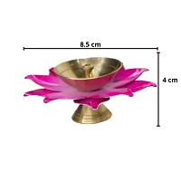 DecorDepo Brass Classic Diya For Pooja Oil Lamp Lotus Shape - Diya for Diwali Decoration  Diwali Gift, Pink , Set of 1-thumb1
