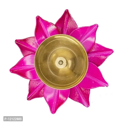 DecorDepo Brass Classic Diya For Pooja Oil Lamp Lotus Shape - Diya for Diwali Decoration  Diwali Gift, Pink , Set of 1-thumb0