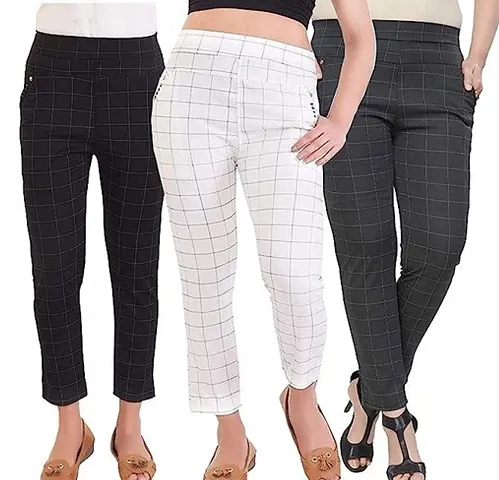 Trendy Checked Mid Rise Jeggings Combo