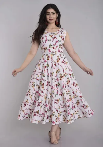 Pretty Floral Printed Maxi Length Dress with Free Face Mask