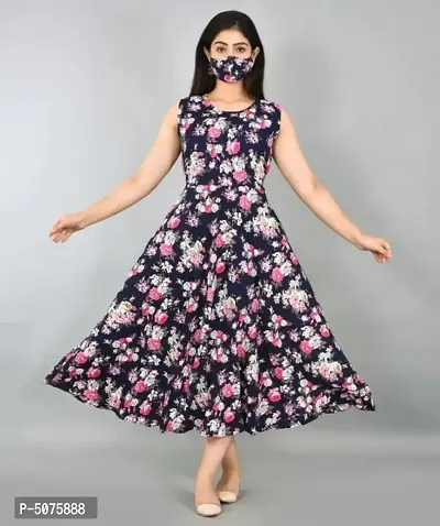 Elegant Multicoloured American Crepe Printed Dresses with Free Face Mask-thumb0