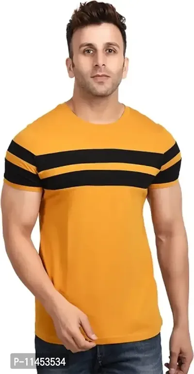 MUSTARD DOUBLE STRIP COTTON TSHIRT-thumb0