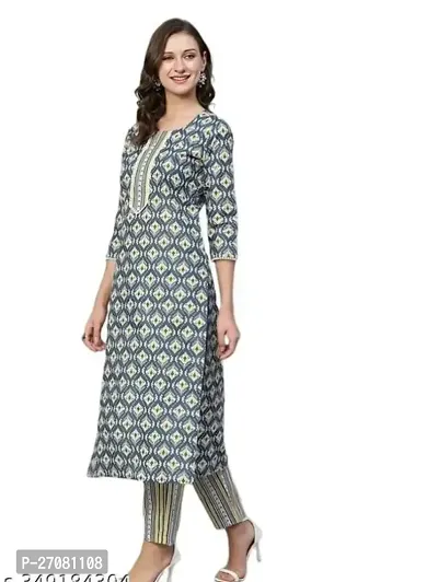 Stylish Green Cotton A-Line Printed Kuti With Pant For Women-thumb0