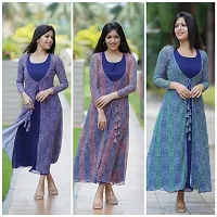 Stylish Navy Blue Georgette A-Line Printed Kurti For Women-thumb1