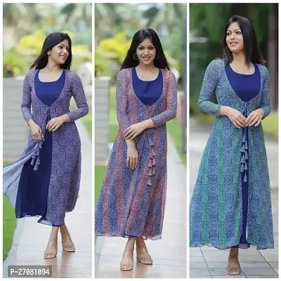 Stylish Navy Blue Georgette A-Line Printed Kurti For Women-thumb2