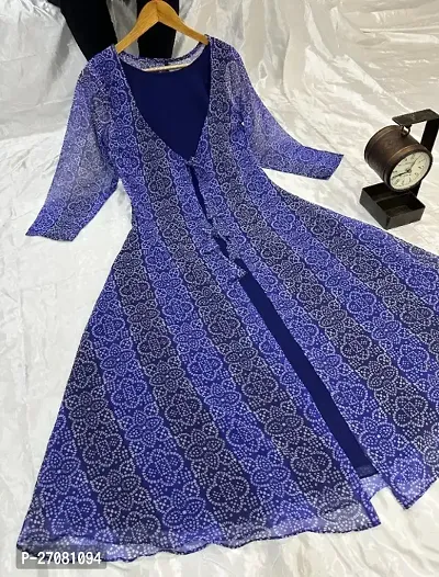 Stylish Navy Blue Georgette A-Line Printed Kurti For Women-thumb3