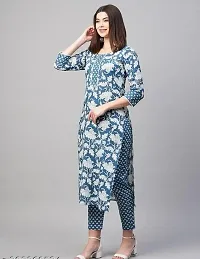 Stylish Blue Cotton A-Line Printed Kuti With Pant For Women-thumb2