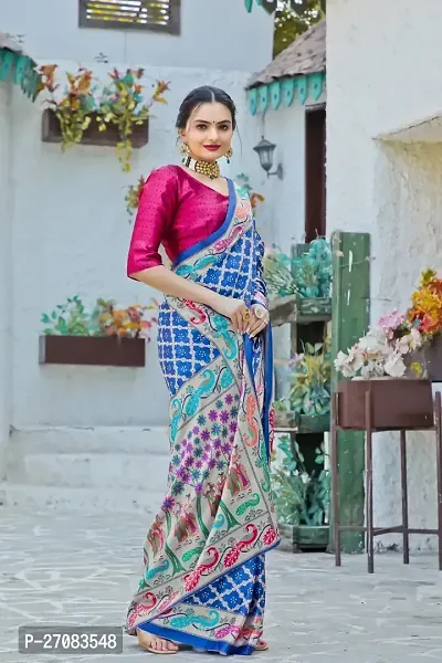 Stylish Multicoloured Cotton Silk Digital Print Saree With Blouse Piece For Women-thumb4