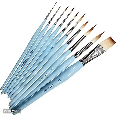 Synthetic Soft Round Different Shape Brushes with Wooden Oval Handles - Set Of 10 Piece Mixed Brushes