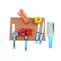 PAGALYetrade Plastic Chopping Board with Stainless Steel Kitchen Blue 3-Pieces Knife Set 1 Peeler and 1 Greater with Chopping Board Plastic -6 Piece-thumb1