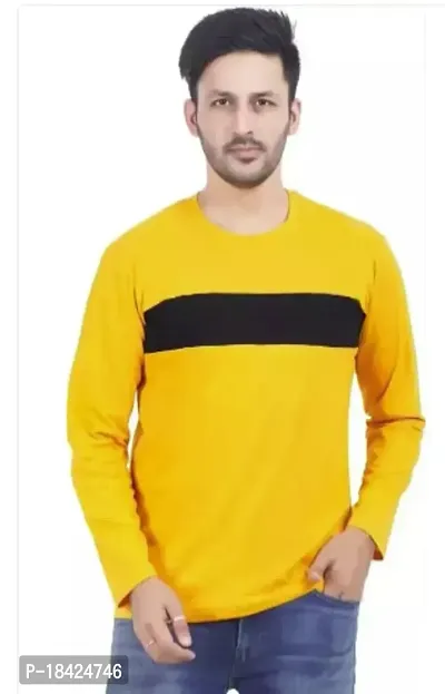 Elegant Yellow Cotton Self Pattern Round Neck Tees For Men-thumb0